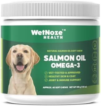 Omega 3 Skin and Coat Chews for Dogs, Dog Salmon Oil Supplement for Joint Pain Relief, Immune Support, Skin and Coat Supplements for Dogs, Chewable Dog Treats for Itchy Skin Relief, 55 Chews, 8 Oz