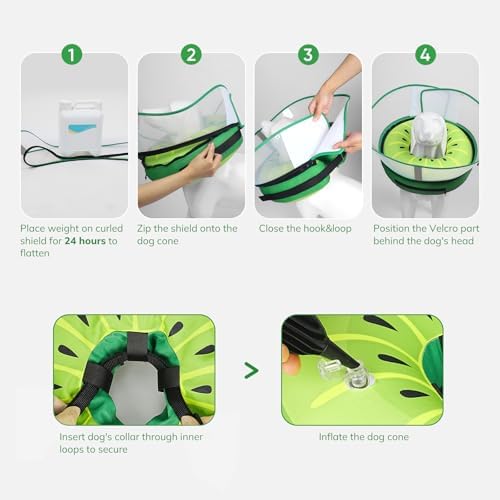 Supet Raised Inflatable Dog Cone After Surgery - Adjustable Recovery Donut Collar with Removable Shield to Stop Licking Wounds & Protect Stitches - Soft Dog Cone Alternative for Large Dogs (Kiwi,L)