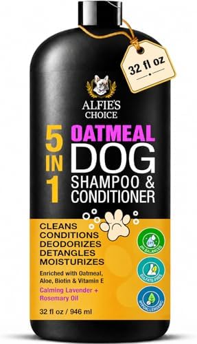 Oatmeal Dog Shampoo and Conditioner for Sensitive Skin with Aloe 32 fl oz | 5 in 1 Puppy Shampoo for Itchy, Sensitive Skin | Cleans, Conditions, Deodorizes & Moisturizes For All Breeds | ALFIE'S CHOICE