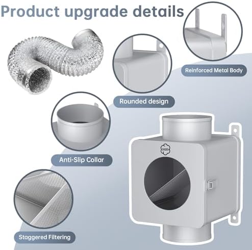 Metal Dryer Lint Trap,Indoor Lint Trap for Dryer with 4inch 8FT Dryer Vent Hose,2 Clamps,2 Stainless Steel Mesh Filters,Secondary Lint Trap for Electric & Gas Dryers