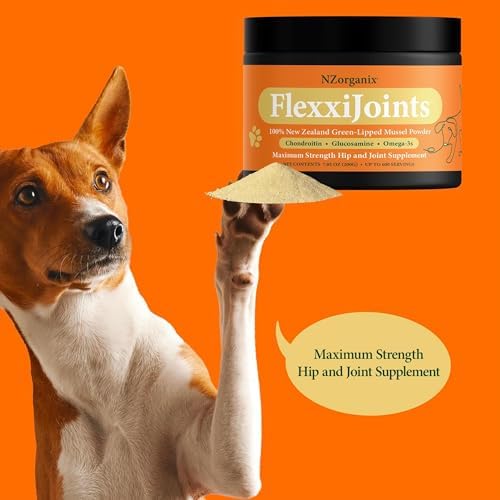 NZorganix FlexxiJoints 100% New Zealand Green-Lipped Mussel Powder, Hip & Joint Support Formula for Dogs & Cats, with Glucosamine, Chondroitin 100g (300 Servings)