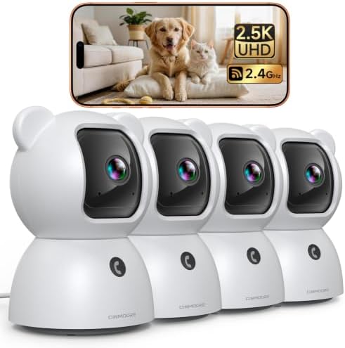 4 Pack 2.5K Cameras for Home Security, Non-Subscription AI Human/Pet/Crying Detection, 4MP Dog/Cat/Pet Camera Indoor with Phone App, Pan Tilt 2.4G WiFi Indoor Cameras, IR Night Vision, 2-Way Audio