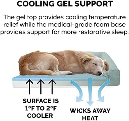 Furhaven Cooling Gel Dog Bed for Large Dogs w/ Removable Bolsters & Washable Cover, For Dogs Up to 95 lbs - Pinsonic Quilted Paw L Shaped Chaise - Iceberg Green, Jumbo/XL