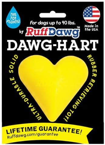 Ruff Dawg Indestructible Dawg-Hart (Heart) Medium 3” – Heavy-Duty Solid Rubber Dog Fetch Toy for Dogs Under 40 lbs – Floats & Crazy Bounce – Made in USA – Assorted Neon Colors