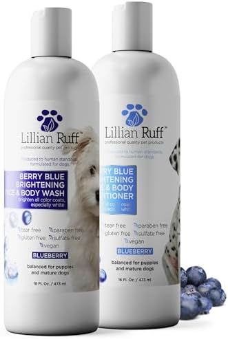 Lillian Ruff PRO Formula Berry Blue Brightening Dog Shampoo & Conditioner Set - Professional Show-Quality Whitening, Stain & Odor Eliminator, Hydrating Relief for Dry Skin, ProVitamin B5, USA Made
