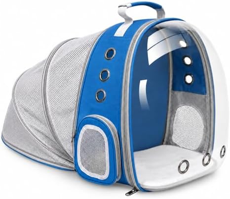 Expandable Cat Carrier Backpack with Bubble Window, Blue