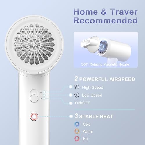YAPOY Hair Dryer, 200 Million Ionic Blow Dryer, 110,000 RPM Fast Drying, Reduced Frizz, Intelligent Thermo-Control, Low Noise, Lightweight for Adult/Children/Dog, Home/Hotel/RV/Travel