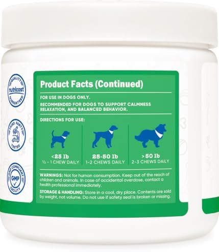 Nutricost Pets Calming Support Soft Chews for Dogs (Beef Flavored) 60 Count, 60-Pack, 60 Count