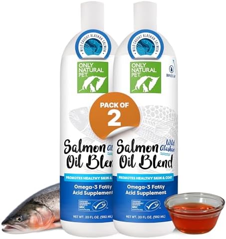 Only Natural Pet Wild Alaskan Salmon Oil for Dogs & Cats - Omega 3 & 6 Supplement for Pets - EPA & DHA Fish Oils, All Natural Joint Support, Promote Healthy Skin, Coat & Heart - 20 Fl Oz (Pack of 2)