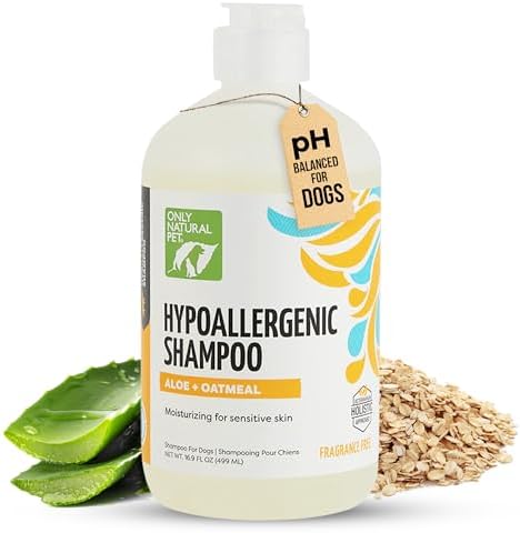 Only Natural Pet Hypoallergenic Shampoo with Aloe & Oatmeal for Dogs - Moisturizing Dog Shampoo and Ultra-Nourishing Care for Dry, Itchy, and Sensitive Skin - 16.9 oz