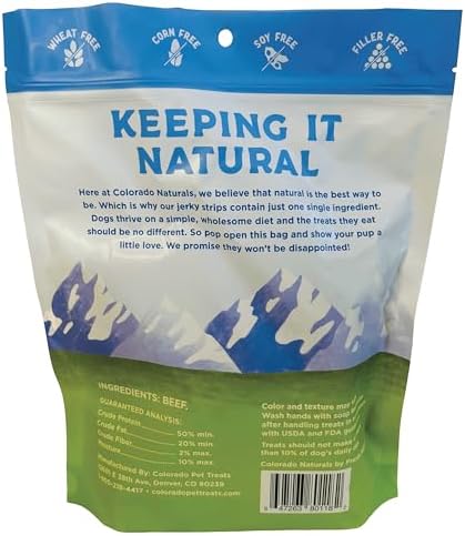 Colorado Naturals Beef Jerky Strips Dog Treats, 16 oz – All-Natural, Made in USA, No Fillers or Preservatives – Great for Muscle Development