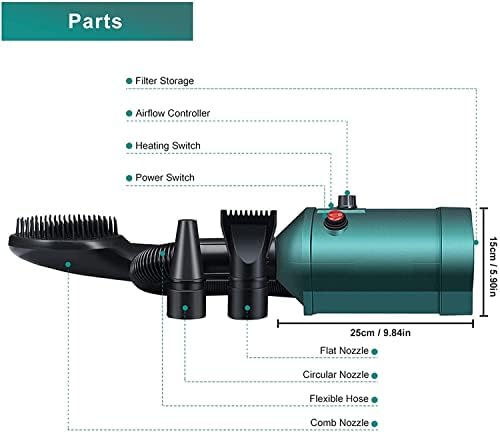 3 in 1 Dog Hair Dryer, Portable Pet Drying Box, Professional Grooming Brush Mini Pet Blower, Adjustable Speed Force Blow-Dryer with Hose and 3 Nozzle,L (Size : S) (Large)