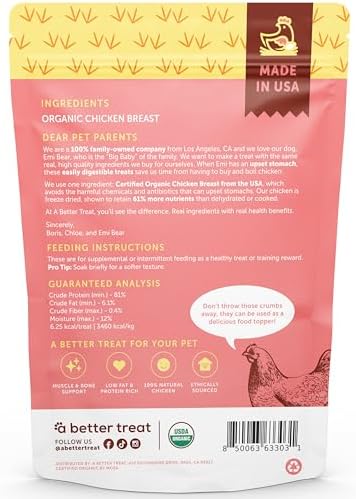 A Better Treat – Organic Freeze Dried Chicken Breast Dog Treats, Organic, Single Ingredient | Natural Healthy High Value | Gluten Free, Grain Free, High Protein, Diabetic Friendly | Made in The USA