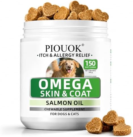 Omega 3 Fish Oil for Dogs, Salmon Oil Joint Health Skin & Coat Supplement with EPA DHA Vitamins for Itching, Shedding Hot Spots & Allergy Support Pet Wellness, 150Ct Dog Allergy Chews