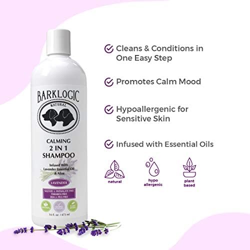 BarkLogic Plant Based 2 in 1 Dog Shampoo and Conditioner, Lavender, 16 fl oz - Grooming Essentials for A Quality Coat - No Parabens, No Phthalates, No Sulfates, No DEA & PEG, Safe & Vegan