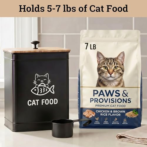 Metal Cat Food Container with Scoop 5-7 lb (25 Cup), w/ Airtight Bamboo Lid