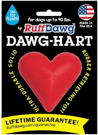 Ruff Dawg Indestructible Dawg-Hart (Heart) Medium 3” – Heavy-Duty Solid Rubber Dog Fetch Toy for Dogs Under 40 lbs – Floats & Crazy Bounce – Made in USA – Assorted Neon Colors
