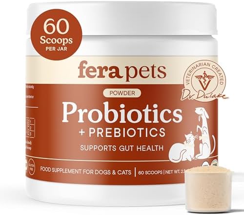 Fera Pets Organic Probiotics for Dogs & Cats with Prebiotics, 60 Scoops