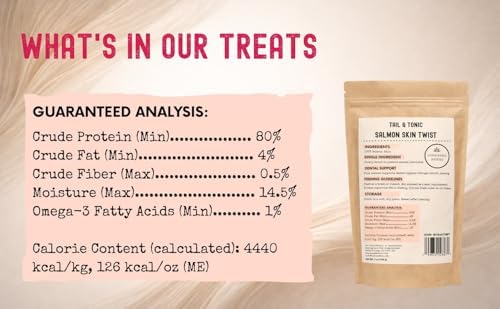 TAIL & TONIC Salmon Skin Dog Treats - Single Ingredient Dog Treats, Air-Dried Chewy Fish Skins for Dogs, High Protein, Omega-3 Rich Dental Chews, Twist