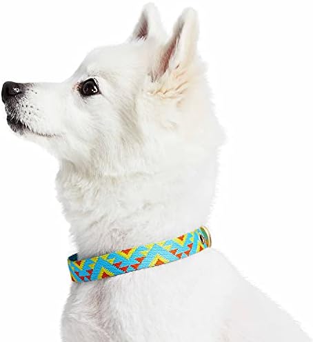 Blueberry Pet Southwestern Tribal Triangles River Blue Adjustable Dog Collar with Metal Buckle, Neck 9-12.5", for Small Breed