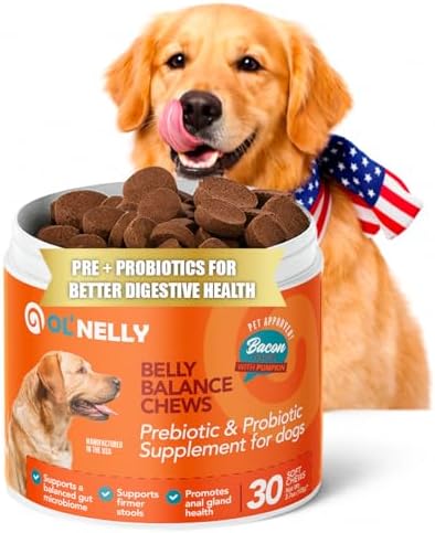 OL'Nelly Dog Probiotic Chews, 5.4 Billion CFU, 6 Strains, Pumpkin, Inulin & Yucca Root, Digestive Health Supplement for Dogs, Supports Gut Balance, Firmer Stools, Anal Gland Health, Gas & Bloating