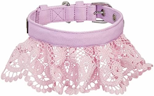 Blueberry Pet Floral Lace Adjustable Dog Collar in Lavender with Metal Buckle, Neck 13-16.5", for Medium Breed
