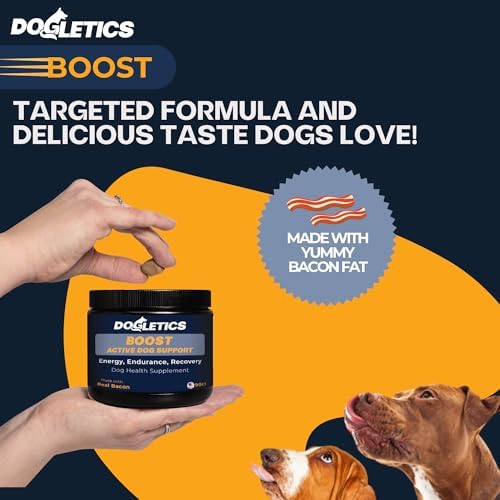 Boost Active Dog Support: Improve Energy, Endurance, Recovery & Longevity- 90ct USA Made with Real Bacon