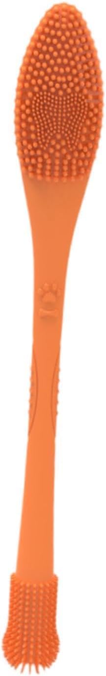 Pet Toothbrush Silicone Double Headed 360 Degree Cleaning Soft Bristles Easy to Handle Ergonomic Grip Suitable for Dog Home Use, Orange