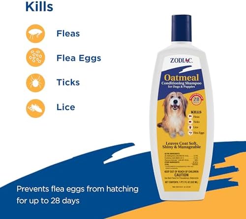 Zodiac Oatmeal Conditioning Shampoo for Dogs & Puppies 18 ounces, Small | Dog flea shampoo with aloe for dry skin, kills ticks and lice on contact