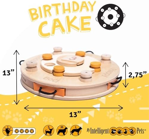 Birthday Cake Interactive Dog Puzzle Toy Level 4-21 Treat Compartments, Adjustable Difficulty - Mental Stimulation, Enrichment Game for Smart Dogs | Intelligence Toy for Dogs Mental Load - Interactive Toy Dog, Thinking Games for Dogs
