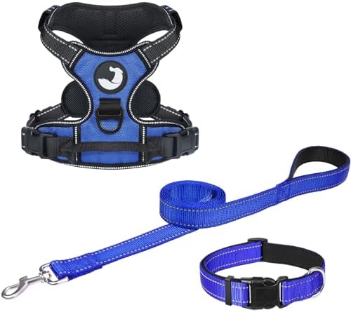 Joytale Dog Harness (Chest: 12-21"), Dog Collar and 6FT x 3/4" Wide Dog Leash Set, Reflective Padded Nylon Collar and Leash, Adjustable Soft Harness with Handle for Dogs