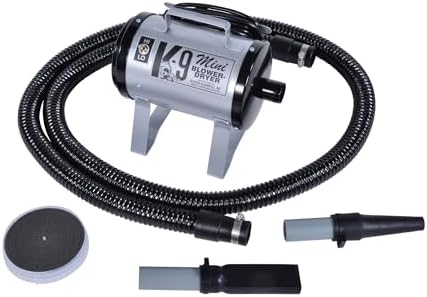 Electric Cleaner Company ECC Mini K-9 High-Velocity Dog Dryer – Portable Pet Blow Dryer with 2 Speeds, 10' Hose & Tips, Silver
