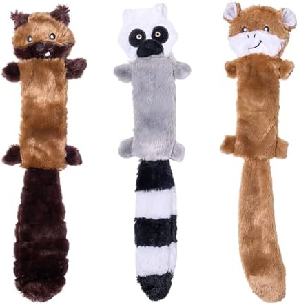 ZippyPaws Skinny Peltz No Stuffing Dog Toy Pack to Keep Them Busy - 18" | For Medium and Large Dogs, Squeaky Pet Toys, Unstuffed Chew Toys, Soft Plush Variety Pack, Chipmunk, Lemur, and Monkey