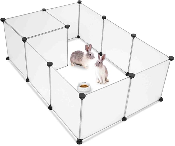 ABS & PP Plastic Pet Playpen with Metal Frame, DIY Expandable for Hedgehogs, Hamsters, Guinea Pigs & Rabbits, Easy Assembly with Included Mallet & Cable Connections, Puppy Kennel Crate Fence, White