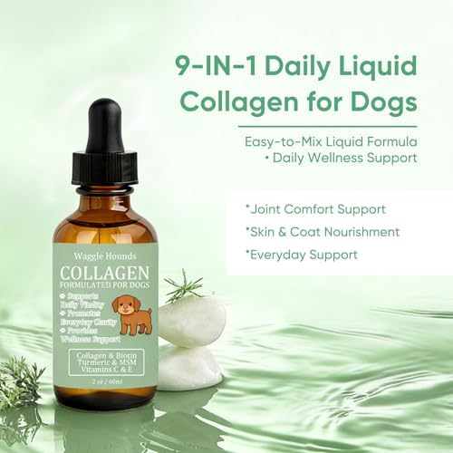 Waggle Hounds 9 in 1 Liquid Collagen for Dogs, Coat & Joint Support with Collagen, Hyaluronic Acid, Turmeric & Vitamins C & E for Everyday Care
