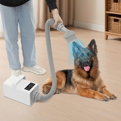 Pet Grooming Hair Dryer 1900W Variable Speed Temp Control Low Noise | 1900W motor – Neg ion tech reduces frizz; 65-80dB low noise – Soundproof inner bucket for calm pets