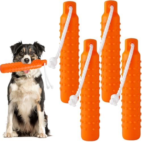 Blueweenly Orange Dog Bumper Toy Training Dummy, 6 Pcs | Plastic Lightweight Floats on Water, Textured with Rope for Fetch, Pool Outdoor Retrieving, Summer Water Play