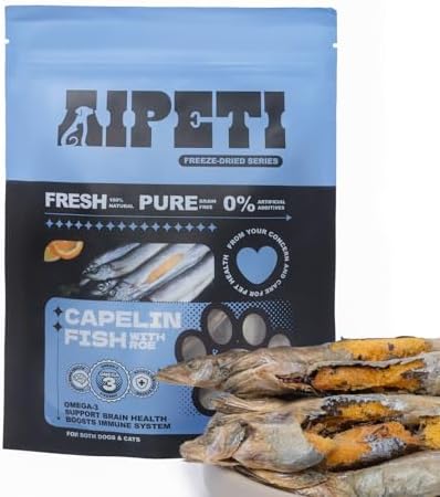 Wild-Caught Freeze Dried Capelin for Cats & Dogs (2.47oz/70g) - Loaded with Crunchy Roe, 100% Whole Fish, Rich in Omega-3 for Skin & Coat, High-Value Grain-Free Training Treats