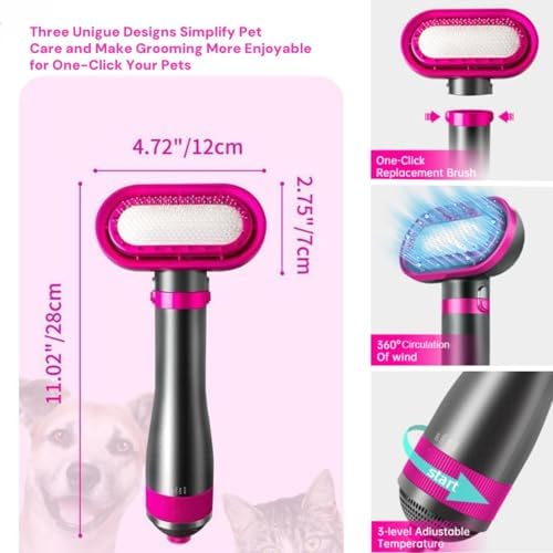 2-in-1 Dog Grooming Dryer with Brush & Overheat Protection, 3 Speed/Temp Pet Hair Dryer for Salon & Home Use
