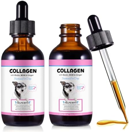 2Pack Collagen Drops for Dogs 60ml - Joint Support, Skin & Coat Health with Biotin & MSM - Supports Smooth Digestion, Delicious Bacon Flavor