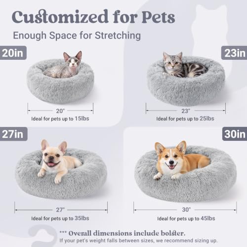 rabbitgoo Calming Cat Beds for Indoor Cats, 27 inches, Light Grey