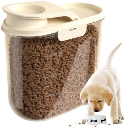 Dog Food Container 2L Airtight Anti-Moisture Dust-Proof, 2L, Khaki
