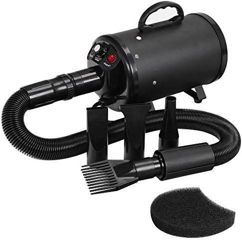 High Velocity Dog Hair Dryer, Groomer Partner Pet Hair Force Dryer, Professional Dog Grooming Blower with Heater, 3.2HP/2400W Adjustable Speed 4 Nozzles, Black