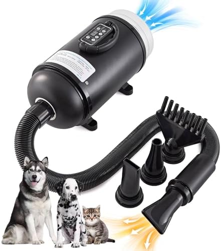 UNICOO Pet Dryer & Grooming Vacuum with Adjustable Speed & Temperature Control, Low Noise, 4 Nozzles, 1850 Watts, Blow Dry & Vacuum Functions for Dogs (Matte Black)