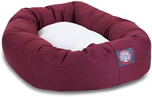 Majestic Pet Sherpa Bagel Dog Bed, 40 Inch Large, Round, Washable, Burgundy