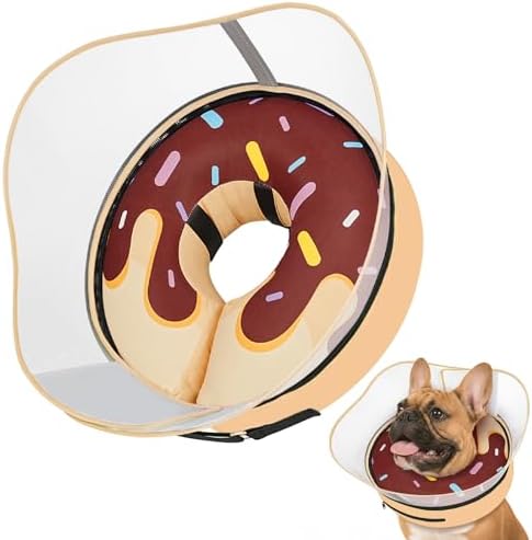 Supet Raised Inflatable Dog Cone After Surgery - Adjustable Recovery Donut Collar with Removable Shield to Stop Licking Wounds & Protect Stitches - Soft Dog Cone Alternative for Medium Dogs (Brown,M)