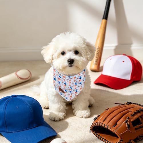 Lionet Paws Summer Blue Baseball Dog Bandana Washable Cotton Handkerchief Scarf Triangle Blue Bandana, Small (Pack of 1), Small, Cotton, Blue