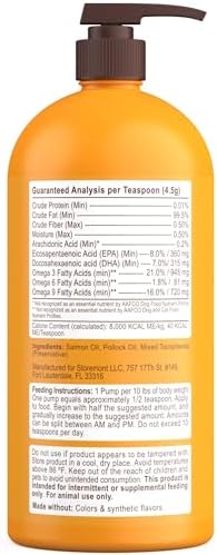 Petsmont Omega Love+ Wild Alaskan Salmon Oil for Dogs Formula 32 oz - Fish Omega Liquid Pump Cats Supports Joint Function Immune Heart Health Food Supplement Pets Natural EPA DHA Fatty Acids