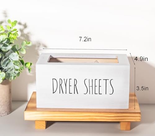 zoocatia Laundry Room Decor Dryer Sheet Container Wood Detergent Dispenser Organization and Storage Box Holder for Laundry Pods, Dryer Balls, White