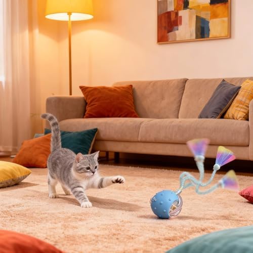 Interactive Cat Toys for Indoor Cats,3-Tails,Automatic Moving Kitten Toys | Cat Toys for Bored Indoor Adult Cats,Smart Rechargeable Cat Enrichment Toys for Cats to Keep Them Busy, Cat Balls